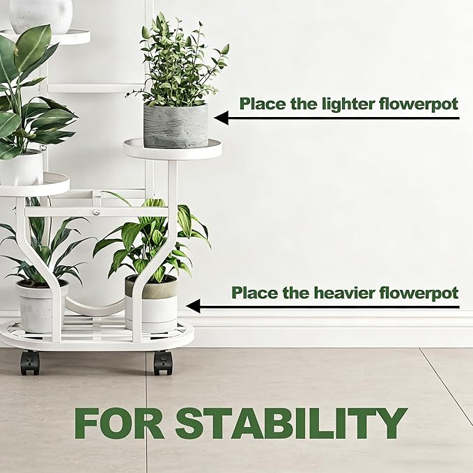 Plant Stand Indoor Outdoor 4 Tier Flower Holder with Wheels Metal Plant Shelf Corner Display Rack Multi Plants Sheleves for Living Room Garden Patio White YIZAIJIA