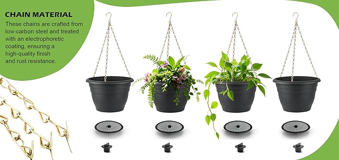 Hanging Planters 10 Inch, 4 Pcs Flower Pots with Drainage Hole, Self Watering Hanging Basket for Indoor Outdoor Plants, Decor, Gray RooTrimmer