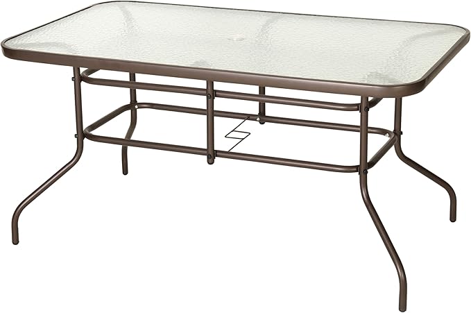 Flash Furniture Tory 31.5" x 55" Rectangular Tempered Glass Metal Table with Umbrella Hole, Bronze FlashFurniture