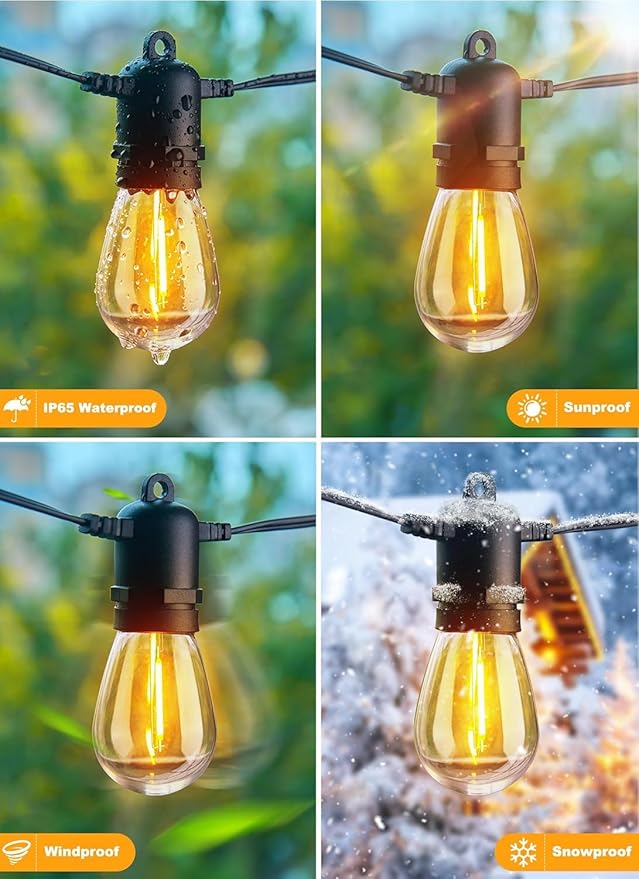 Brightown Outdoor String Lights 35FT with 10+1 Shatterproof Edison Bulbs, Waterproof Hanging Patio Lights Outside for Backyard Deck Garden Party Xmas Decor, 2700K Brightown