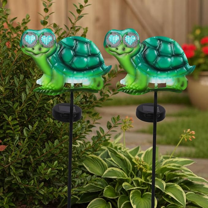 Turtle Decorative Garden Stakes with White LED Lights Display I Love U, 39.3" Solar Turtle Garden Decor Outdoor for Yard Patio Pathway Lawn Ornaments YHSOLAR