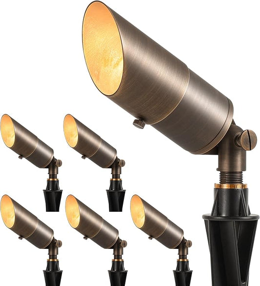 LUTEC Solid Brass Low Voltage Landscape Lighting, 12V Heavy Duty Waterproof Landscape Spotlights, Adjustable Bronze Uplights Outdoor Fixtures for Garden Yard Pathway Tree Without Bulb, 6 Pack LUTEC