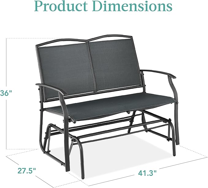 Best Choice Products 2-Person Outdoor Patio Swing Glider Steel Bench Loveseat Rocker for Deck, Porch w/Textilene Fabric, Steel Frame - Dark Gray BestChoiceProducts