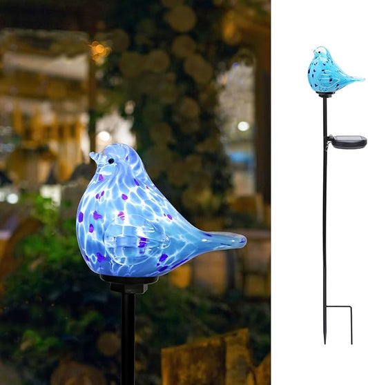 Bshine Solar Garden Decoration Outdoor Bluebird Lights, Hand Blown Glass Waterproof Solar Light Stake Decorate Paths, Pathways, Lawns and Yards Art for Mom Gifts Bshine