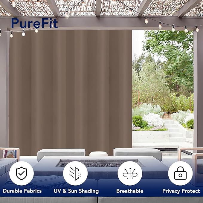 PureFit Outdoor Curtains for Patio Waterproof Weatherproof, UV Resistant Outside Curtains for Gazebo, Front Porch, Pergola, Sun Blocking Privacy Curtain, 100W x 84L inch, 1 Panel, Camel PureFit