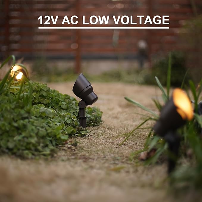 GOODSMANN Low Voltage Landscape Flood Lights 8PK Kit 3W LED 200 Lumen Outdoor Spotlights 3000K Warm White Replaceable LED Outside Hardwired Lighting with Metal Stakes Cable Connectors Replaceable GOODSMANN