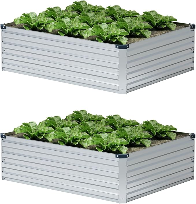 4×3×1FT(2PCS) Galvanized Raised Garden Bed Kit, Metal Planter Boxes,Large Raised Garden Bed for Planting Vegetables,Flowers,Herbs -Silver ZUNUDA