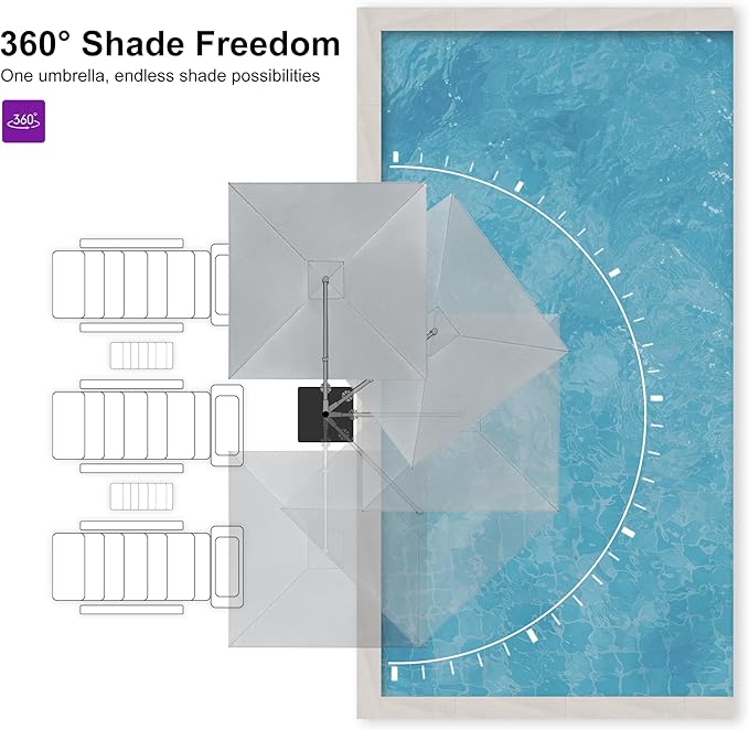PURPLE LEAF 8 FT Outdoor Umbrella with Base Patio Cantilever Aluminum Umbrella with 3 Years Fade Resistance Recycled Fabric Offset Square with 360-degree Rotation for Deck Garden, Pebble Grey Rootora