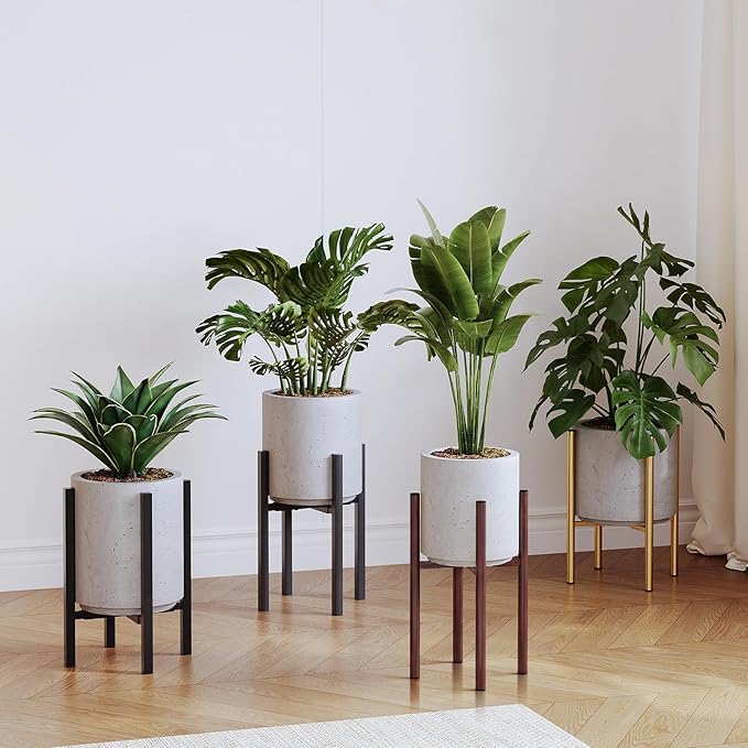 Plant Stand Indoor for 2 Height Options ,Mid Century Modern Outdoor Planter Holder,Corner plant stand Capacity of 160LB for 8 to 14 Inch Pots Golden with Round Plate 2 Pack HomecourtyardsInterio
