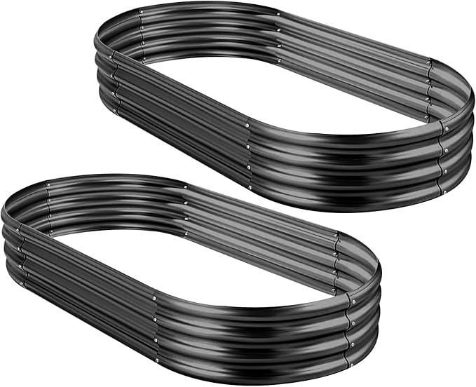 Land Guard 2Pcs Galvanized Raised Garden Bed Kit, 7.5×3×1ft Galvanized Planter Raised Garden Boxes Outdoor, Oval Large Metal Raised Garden Beds for Vegetables (Dark Grey) LandGuard