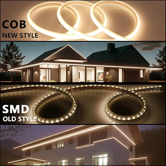 AC 110V COB LED Strip Lights Outdoor Waterproof 65.6ft, 3000K Warm White Super Bright 200W CRI 90+ LED Rope Light, IP65 Flexible Cuttable, for Bedroom Garden Commercial House BENLUN