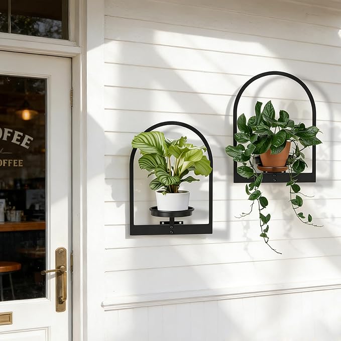 Wall Planters for Indoor Plants Set of 2, Hanging Planter for Indoor Plant Stand Plants Wall Decor - Premium Metal Hanging Plant Holder (Semi-Round) STORENIZATION