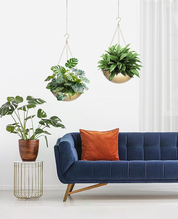 AceList 2 Pack Gold Hanging Planter for Indoor Plants - 9.8 Inch Boho Metal Plant Hanger Indoor with Hooks, Hanging Plant Holder for Window and Ceiling AceList