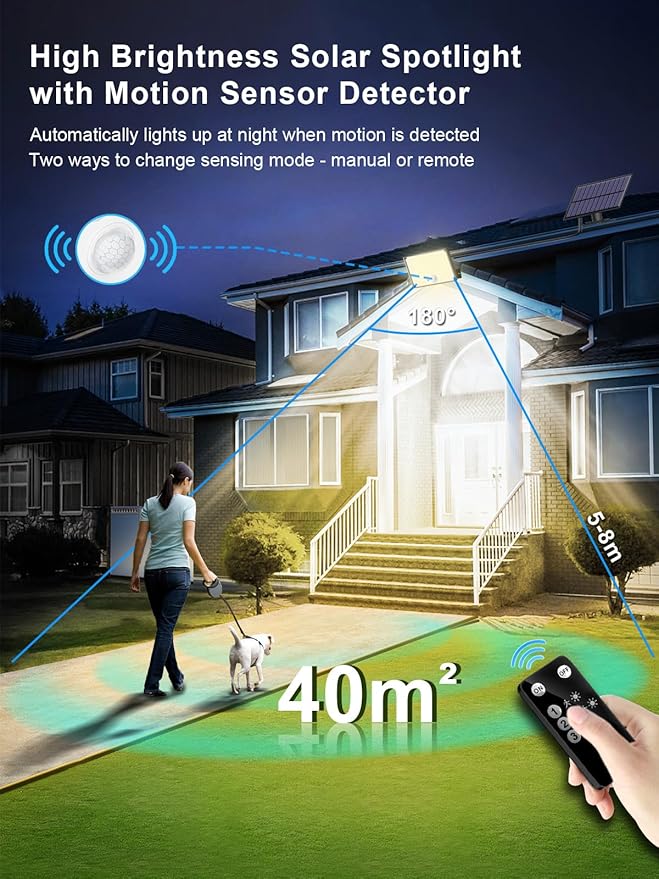 Solar Lights Outdoor Waterproof IP65, 172LED 9000K 3Modes Split Solar Motion Sensor Light Outdoor with Remote, Dusk to Dawn Solar Flood Lights outdoor for Yard,Patio,Garden,2 Pack (Warm White) Gusicil