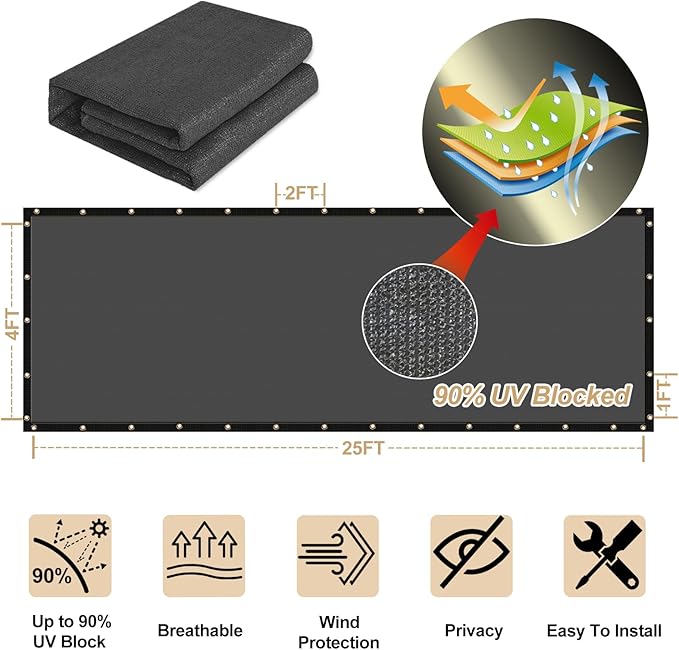 UPGRADE Privacy Fence Screen 6'x36' Dark Grey Outdoor 90% Visibility Blockage 170 GSM Mesh Shade Cover Panels for Backyard,Balcony,Home Decoration with Zip Ties,Customized Avaliable UPGRADE