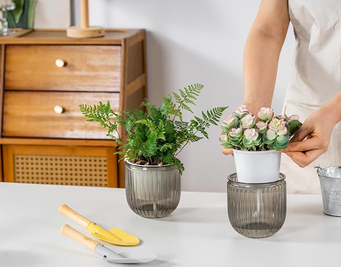 Melphoe Self Watering Pots for Indoor Plants Planter, 4.3 Inch 2 Pack Planters Self Watering Plant Pots for Flower, Houseplants, Succulent, African Violets and Cactus with Drainage Melphoe