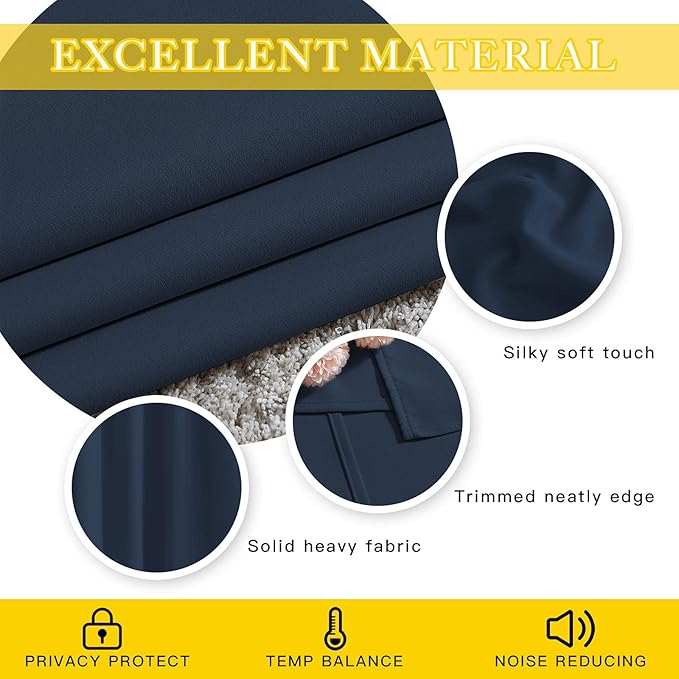NICETOWN Blackout Navy Blue Bedroom Curtain 118 inches Long, Grommet Thermal Insulated Room Divider Drape Solid Window Treatment for Sliding Door/Living Room, W80 x L118, 1 Panel NICETOWN