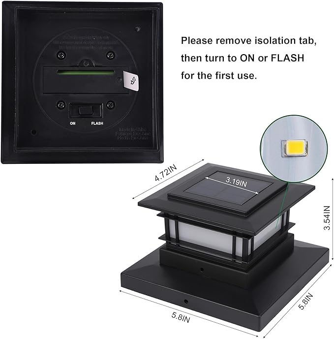 Dynaming 4 Pack Solar Post Cap Lights Outdoor with Flickering Flame Light, Fence Post Solar Lights Fit for 4x4 5x5 6x6 Vinyl/Wooden Posts, High Brightness SMD LED Lighting Decor for Garden Deck Patio Dynaming