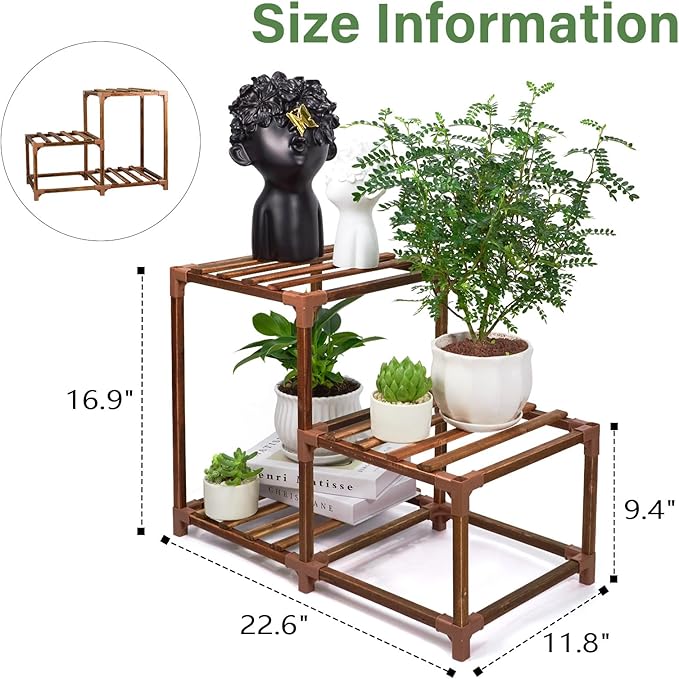 XXXFLOWER Plant Stand Indoor Outdoor 3 Tiers Wood Plant Shelf for Multiple Plants ，Large Plant Rack for Window Garden Balcony Patio Porch Living Room XXXFLOWER