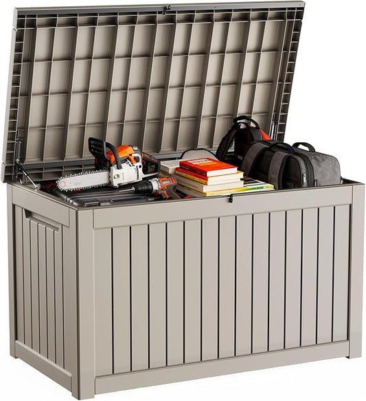 DRATO 280 Gallon Deck Box, Waterproof Resin Large Outdoor Storgae Box for Patio Furniture, Patio Cushions, Gardening Tools, Pool Supplies, Lockable（Gray，280 Gallon） DRATOprovidesawarmandcozy