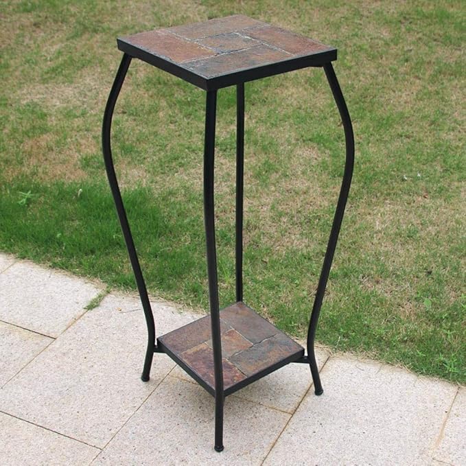 Zhongma 2 Tier 30" Tall Plant Stand with Colorful Slate Top for Balcony, Home, Garden, Backyard Patio with Adjustable Leveling Feet Zhongma