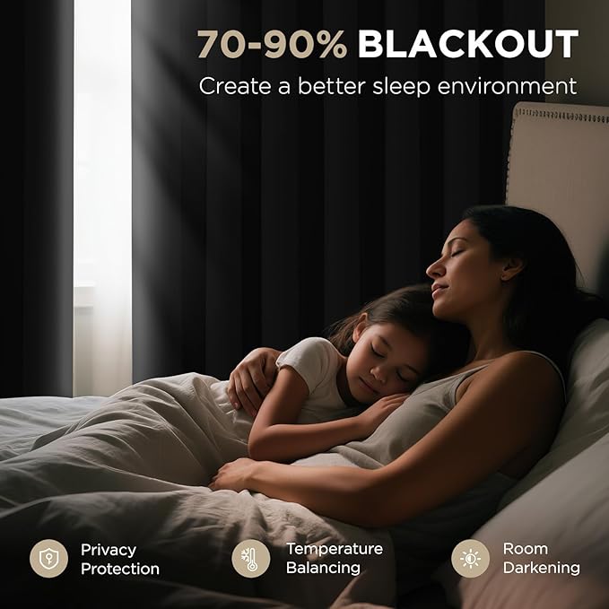 Joydeco Blackout Patio Sliding Door Curtains 84 Inches Long, Grommet Privacy Room Divider Curtains, Extra Wide Thermal Blackout Drapes for Bedroom Living Room (Black, 100Wx84L, 1 Panel) JOYDECO