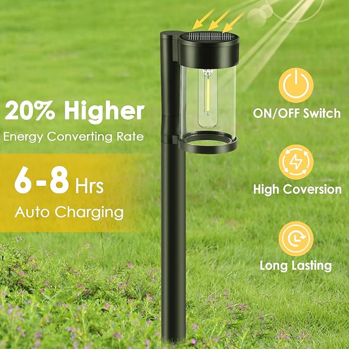 Mancra Solar Pathway Lights Outdoor, 10 Pack Metal & Glass Solar Lights Outdoor Waterproof Landscape Path Lights for Yard Walkway Garden Decor, Warm White Mancra