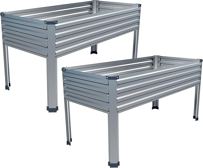 Galvanized Raised Garden Bed with Legs,2PCS 48×24×30in Elevated Planter Box for Backyard,Outdoor Garden, Patio, Balcony, 350lb Capacity,Silver DIIYIV