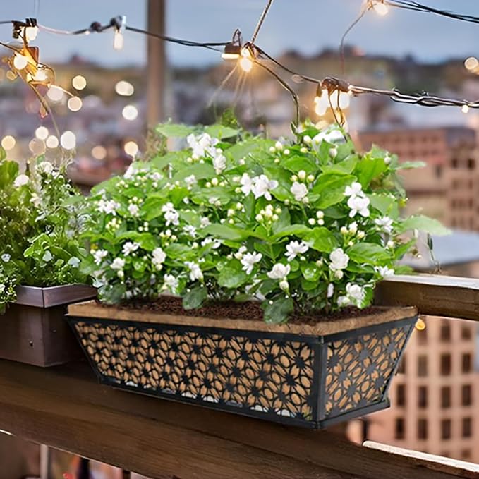 hehimhis 24 Inch 2 Pack Railing Planter Box with Adjustable Bracket,Window Planter Boxes Outdoor for Porch,Balcony Planters Railing Hanging,Fence,Patio Hanging Planters for Garden Hehimhishome