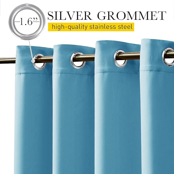 NICETOWN 2 Panels Weighted Blackout Outdoor Curtains for Patio Waterproof, Grommet & Back Tab on top and Bottom Windproof Privacy Thermal Drapes for Cabana with Fixed Rope, W52 x L95, Teal Blue NICETOWN