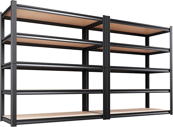 Set of 2 Garage Shelving Heavy Duty Storage Shelves, Metal Adjustable Shelving Unit, Utility Garage Organizer Shelf for Basement, Pantry, Kitchen, Warehouse, 17.7" Dx45.6 Wx71.2 H, Black Rootora