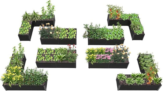 A ANLEOLIFE 8-Pack 6X3X1.5ft & 74x74x18 in Deep Root Galvanized Raised Garden Beds Outdoor for Planting Vegetables Flowers Herb, Quartz Grey AAnleolife