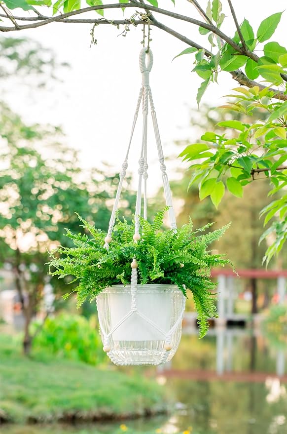 Melphoe Self Watering Hanging Planters for Indoor Plants, 1 Pack 8.3 Inch Outdoor Hanging Plant Pot Basket, 2 Kinds of Hangers Macrame 35.5’’ & Metal Chain 19.6’’ for Garden Home Decor Melphoe