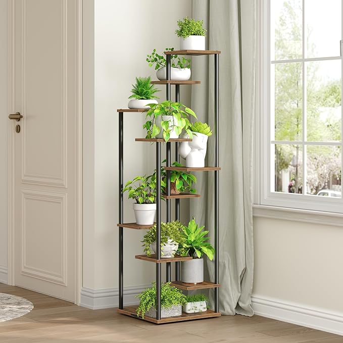 10 Tier Plant Stand Indoor, Tiered Corner Plant Shelf Flower Stand for Living Room, Balcony, Patio, Garden, Rustic Brown Yzosvki