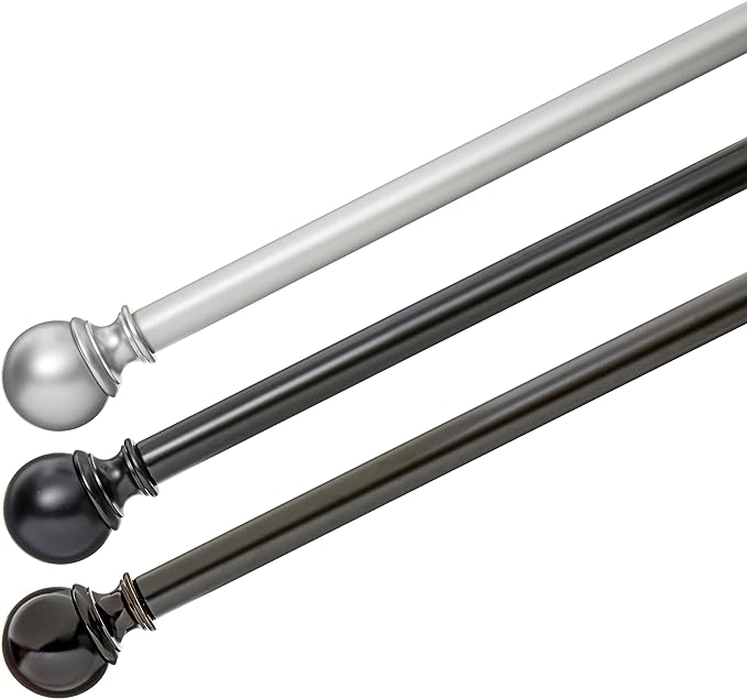 Amazon Basics Adjustable Curtain Rod for Windows, Round Finials, Easy Installation, Sturdy, 1-Inch Rod, 36" to 72", Black, 2-Pack AmazonBasics