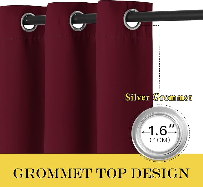 NICETOWN Blackout Room Divider Curtains 84 inch Length, Grommet Energy Saving Thermal Drapes Sound Reducing Window Treatments for Living Room/Bedroom, W100 x L84, 1 Panel, Wine Red NICETOWN