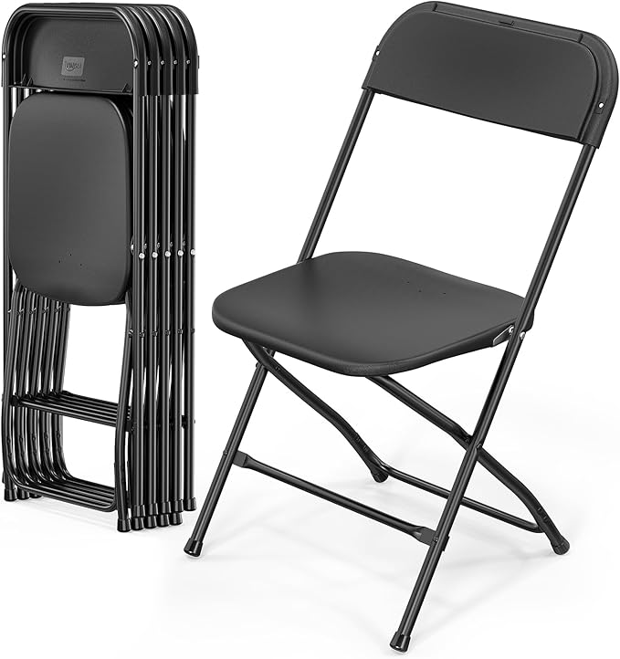 VINGLI 6 Pack Black Plastic Folding Chair, Indoor Outdoor Portable Stackable Commercial Seat with Steel Frame 350lb. Capacity for Events Office Wedding Party Picnic Kitchen Dining VINGLI