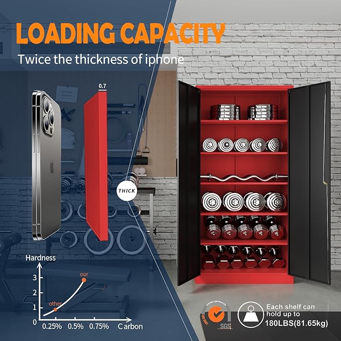 Yizosh Metal Storage Cabinet with Lock Doors and 5 Adjustable Shelves,- 72" Garage Storage Cabinet for Home,Office,Garage,School Yizosh