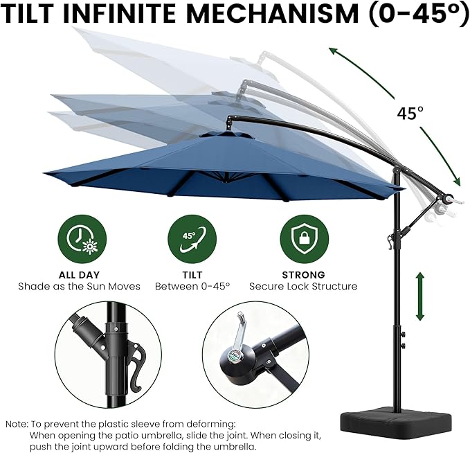 OLILAWN 10ft Patio Umbrella with Base Included, Outdoor Offset Cantilever Umbrella Upgraded Yarn-dyed Fabric Shade, Sturdy 8 Rids,360 Degree Rotation & Easy Tilt Adjustment, for Pool Deck Porch Backyard Garden,Sapphire OLILAWN