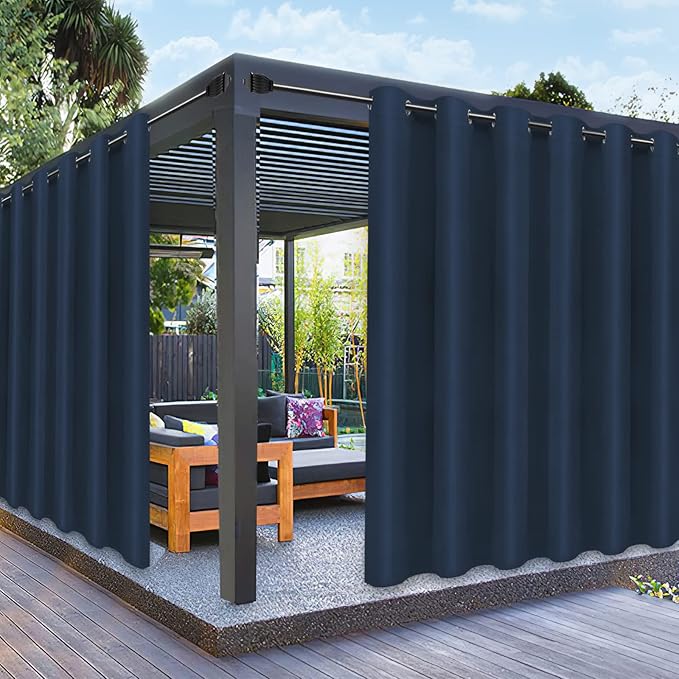 PureFit Outdoor Curtains for Patio Waterproof Weatherproof, UV Resistant Outside Curtains for Gazebo, Front Porch, Pergola, Sun Blocking Privacy Curtain, 100W x 95L inch, 1 Panel, Navy Blue PureFit