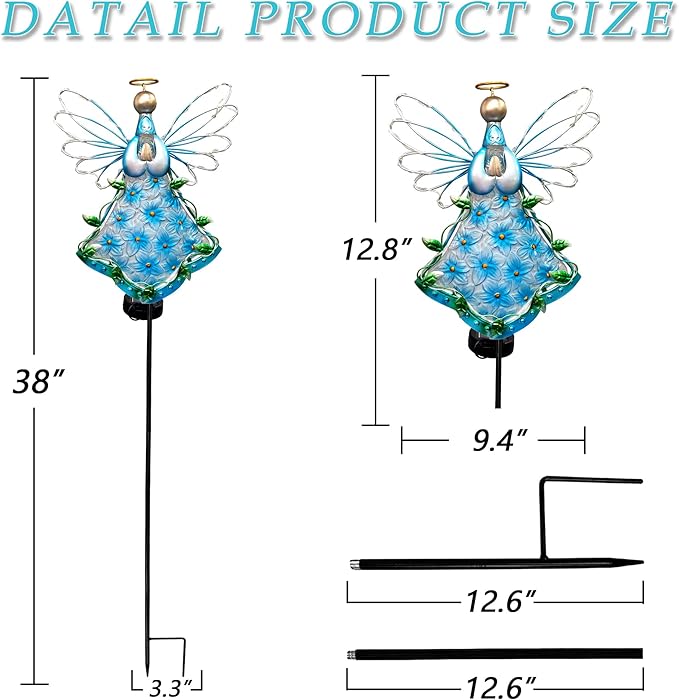 38Inch Angel Solar Lights Outdoor Decorative-Metal&Glass Angel Blue Hydrangea Flower Garden Stake- Waterproof 30 Warm White LED for Remembrance & Sympathy Gifts（Blue） COOZZYHOUR