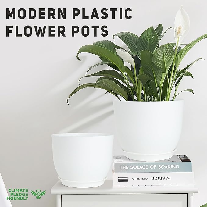 Plant Pots 10/9/8/7.5/7 inch Flower Pots with Multi Mesh Drainage Holes, Planters for Indoor Outdoor Garden Plants and Flowers. (White) AFamilyofGardenLovers