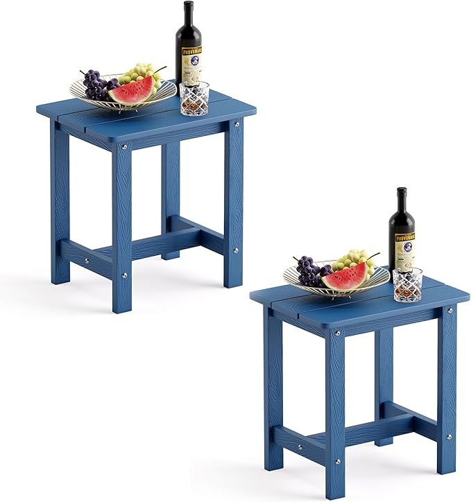 LUE BONA Outdoor Side Table Set of 2, HDPS Small Outdoor Table, Adirondack Side Table, Outside End Table for Patio, Porch, Deck, Weather Resistant/Easy Maintenance/Indoor or Outside Use, Navy Blue LUEBONA