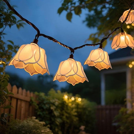 Decorative String Lights Plug in with 10 Incandescent Bulbs, Flower Garland Fairy Lights Connectable Weatherproof Outdoor Indoor for Wedding Garden Pergola Bedroom Porch Floral Home Decor (White) TWINKVILLA