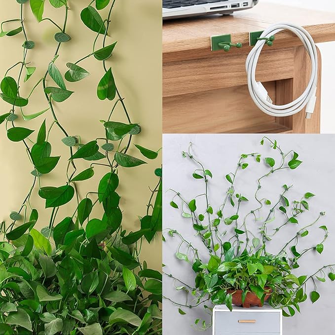 100 Pcs Plant Climbing Wall Fixture Clips Self-Adhesive Hook Vines Traction Clips Invisible Holder Garden Green Leaf Simulation Self-Adhesive Hook Wire Fixing Supporting LUCKJUJU