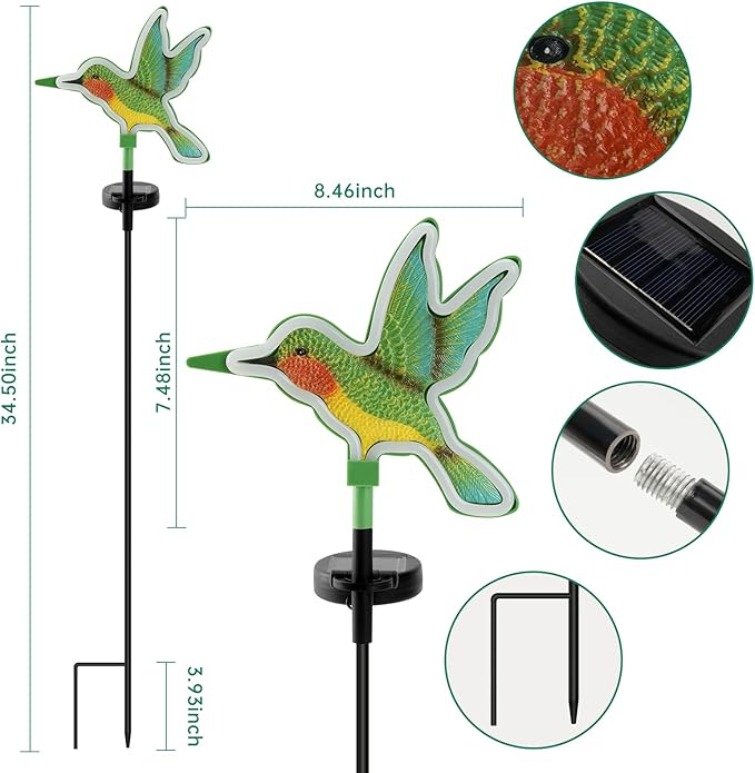 Solar Hummingbird Garden Lights, Halloween Outdoor Lights Decor,LED Hummingbirds Light Outside,Garden Solar Lights, Outdoor Decorations for Yard (2 Pack) Rootora