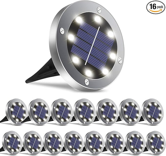 Solar Ground Lights 16 Packs, Garden Solar Outdoor Waterproof Pathway Bright In-Ground Landscape Lights for Patio, Lawn, Yard, Driveway, Step and Walkway White Light OULONGER