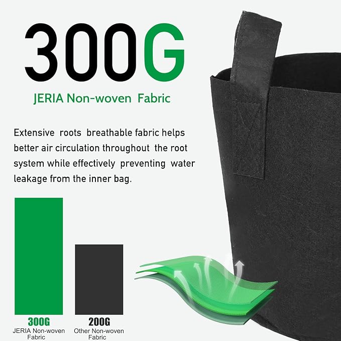 JERIA 12-Pack 7 Gallon Grow Bags, 300G Thickened Nonwoven Garden Pots,Heavy Duty Fabric Pots with Reinforced Handles JERIA