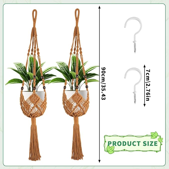 Augshy Jute Crochet Macrame Plant Hangers with Hooks, 2 Pack 35 Inch Natural Cotton Boho Indoor Outdoor Brown Planter Hanging Holder for Ceiling Balcony Porch Home Decor Augshy