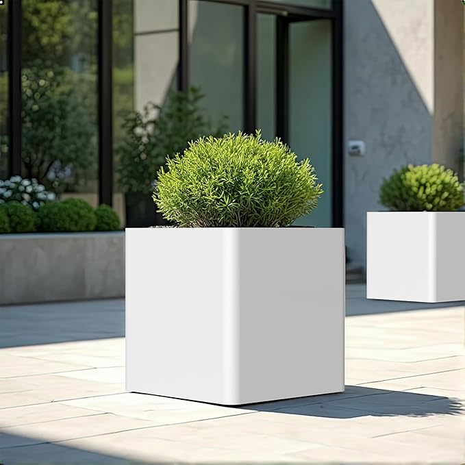 Large Outdoor Planter 26" L x 26" W x 26" H,Metal Square Planter for Outdoor Plants,Heavy Duty Modern Flower Plant Pot for Porch/Patio/Garden Gardenaire